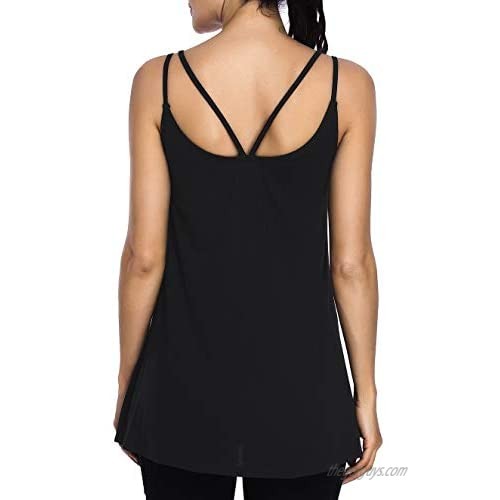 Cestyle Womens Workout Yoga Spaghetti Strap Tank Tops with Built in Shelf Bra