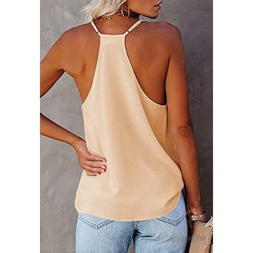 Coutgo Womens V Neck Cami Tops Sleeveless Shirts with Adjustable Spaghetti Strap Racerback Blouses