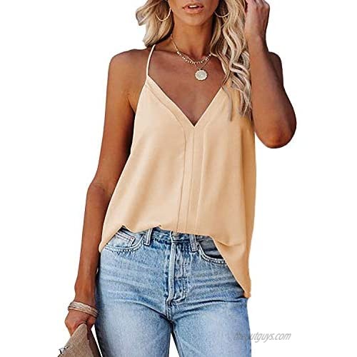Coutgo Womens V Neck Cami Tops Sleeveless Shirts with Adjustable Spaghetti Strap Racerback Blouses