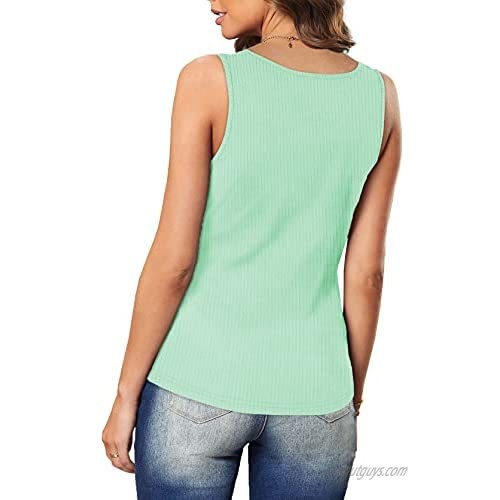FAVALIVE Womens Tank Tops Buttons Solid Color Loose Fit T Shirts