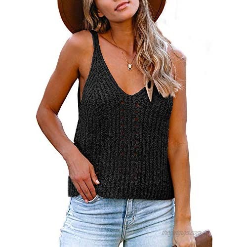Flawerwumen Womens V Neck Tank Tops Sweater Vest Knit Sleeveless Strappy Casual Sheer Pullover Sweaters Shirts Blouse