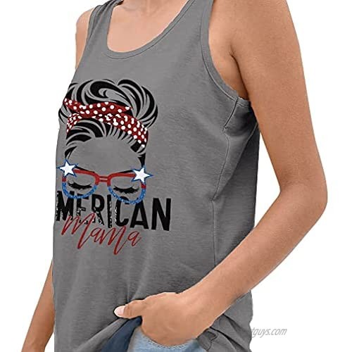 FLOYU Women American Flag Sleeveless T-Shirt 4th of July Tank Tops Independence Day Letter Printed Tank Top