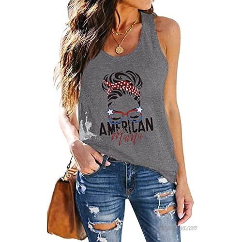 FLOYU Women American Flag Sleeveless T-Shirt 4th of July Tank Tops Independence Day Letter Printed Tank Top