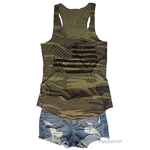 FLOYU Women's Camouflage Patriotic American Flag Graphic Print Casual Sleeveless 4th of July Tank Tops