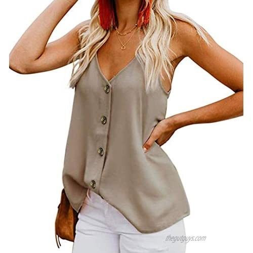 Jug&Po Women's Button Down V Neck Strappy Tank Tops Loose Casual Sleeveless Shirts Blouses