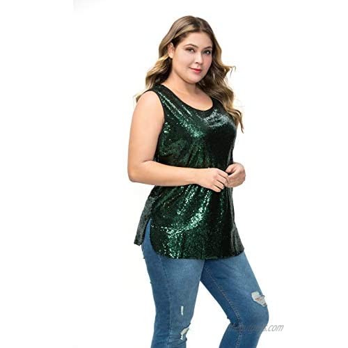 LLmansha Women's Sequin Tops Plus Size Sparkle Glitter Summer Sleeveless Vest Tank Tops Clubwear Party