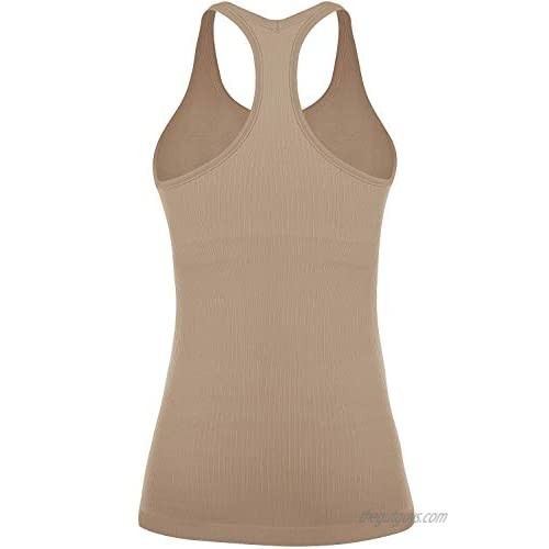 Maintain Vigour Ribbed Tank Top with Built in Bra Racerback Tight Workout Athletic Shirts Padded Bra Camisole for Women