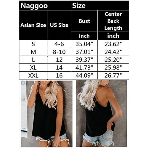 Naggoo Women's Summer V Neck Spaghetti Strap Cami Tank Tops Casual Sleeveless Shirts Blouses