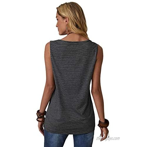 Romwe Women's Casual Striped Sleeveless Tee Button Front Round Neck Tank Tops Shirts