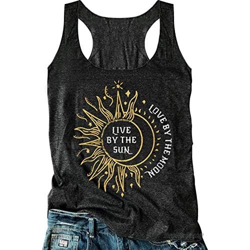 Women's Sunflower Live by The Sun Love by The Moon Tank Tops Summer Basic Racerback Tanks Shirts Funny Graphic Vest