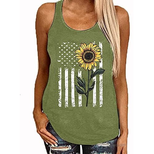 Womens Sunflower Racerback Tank Tops American Flag Summer Vest Sunflower Graphic Sleeveless Tee