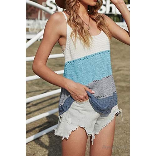 YOCUR Womens Summer Tank Tops Knit Sweater Color Block Sexy Casual Camisole Loose Sleeveless Blouses Shirts