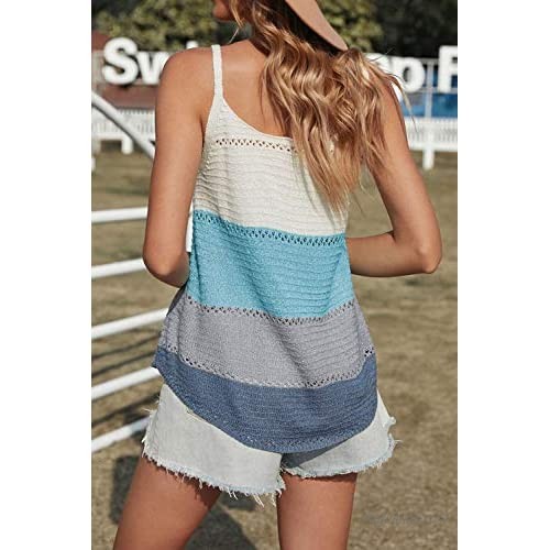 YOCUR Womens Summer Tank Tops Knit Sweater Color Block Sexy Casual Camisole Loose Sleeveless Blouses Shirts