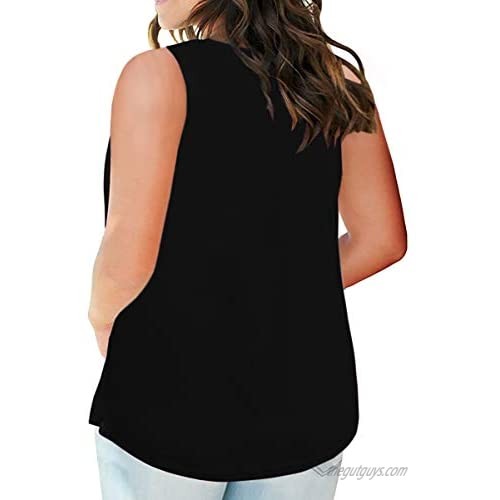 YONYWA Women Plus Size Tank Tops Summer Sleeveless Button Up Casual Henley Shirts Flowy Pleated Blouses