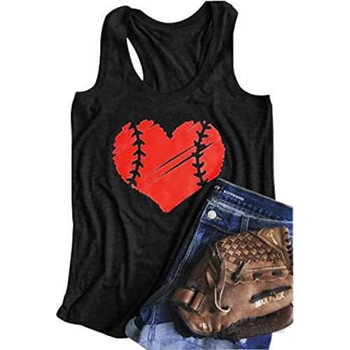 YUYUEYUE Baseball Mom Heart Print Funny Tank Top Women's Casual Vest Cami T-Shirt Tee