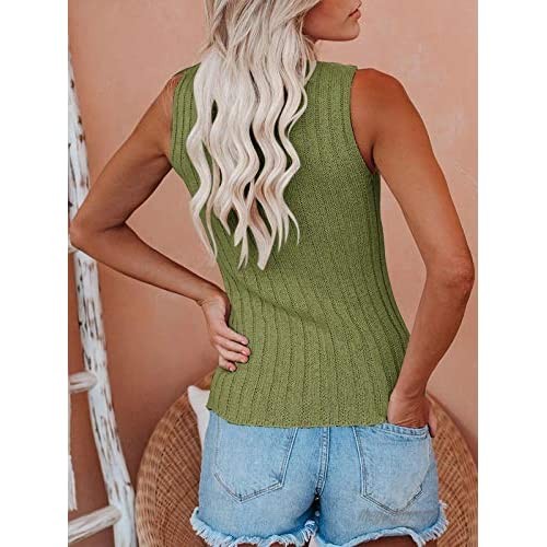 Zbyclub Women's Sleeveless Tops High Neck Ribbed Tank Tops Summer Tops Slim Fit Sweater Vest