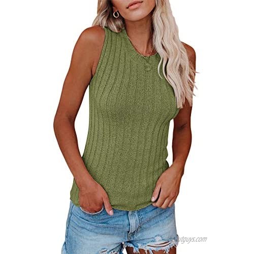 Zbyclub Women's Sleeveless Tops High Neck Ribbed Tank Tops Summer Tops Slim Fit Sweater Vest
