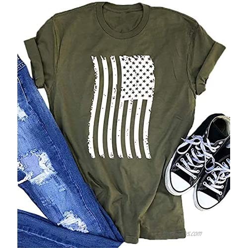 American Flag Shirt Women Stripes and Stars USA Patriotic T Shirts July 4th Graphic Tee Short Sleeve Tops