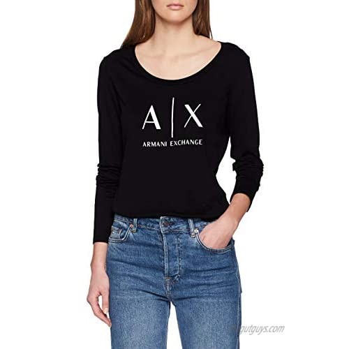 AX Armani Exchange Women's Basic Scoop Neck Long Sleeved Tee with Logo on Chest