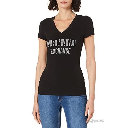 AX Armani Exchange Women's Classic Fitted V-Neck Tee with Negative Space Logo