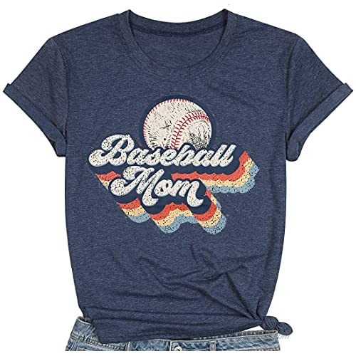 Baseball Mom T-Shirt Vintage Letter Print Baseball Mom Tee Short Sleeve Baseball Lovers Shirt
