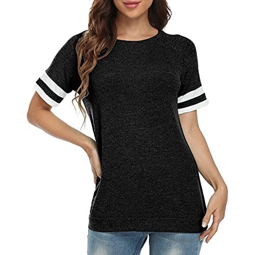 Bequemer Laden Women's Crew Neck Short Sleeve T Shirts Striped Tee Causal Blouses Tunic Tops