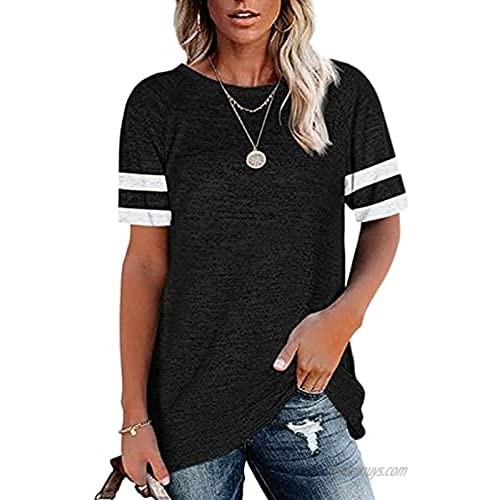 Bequemer Laden Women's Crew Neck Short Sleeve T Shirts Striped Tee Causal Blouses Tunic Tops