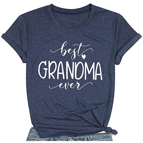 Grandma T Shirt Women Best Grandma Ever Shirt Letter Print Short Sleeve Grandmother Tees Tops