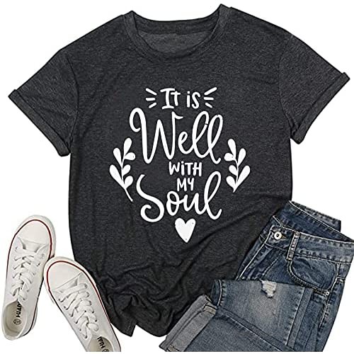 It is Well with My Soul Christian Letter Print T Shirt Women Short Sleeve O Neck Tops Tee