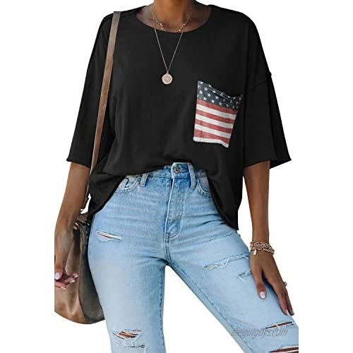 Kathemoi Womens Crewneck Half Sleeve T Shirt Oversized Casual Summer Pullover Blouse Tops with Pockets