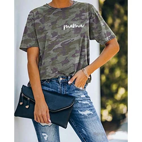 LACOZY Women Summer Graphic Tees Short Sleeve Mama Letter Printed Crew Neck T-Shirt Tops Blouses