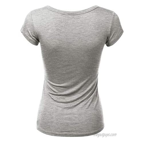 LALABEE Women's Deep V-Neck Short Sleeve Basic Henley Button T-Shirt for Women