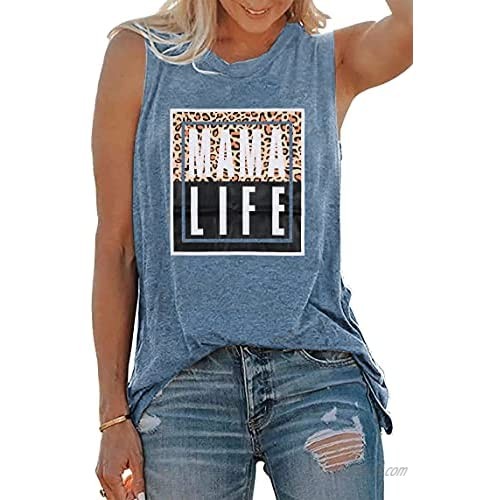 Leopard Mama Life Women Tank Top Funny Cute Print Graphic Mom Sleeveless Tee Shirt