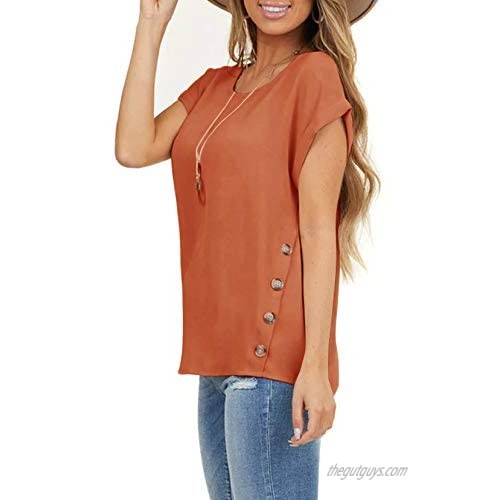 Limerose Women's Short Sleeve Tops Crew Neck Side Button Shirts Casual Loose Fit T-Shirt