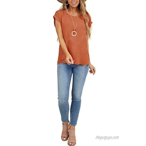 Limerose Women's Short Sleeve Tops Crew Neck Side Button Shirts Casual Loose Fit T-Shirt