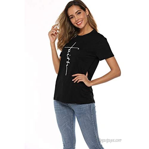Mansy Women's T-Shirt Casual Short Sleeve Letter Printed Summer Cute Graphic Tee Tops