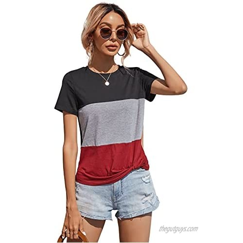 Milumia Women's Casual Colorblock Crewneck Short Sleeve Summer Tee T Shirt Top