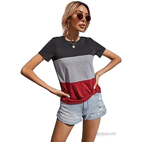Milumia Women's Casual Colorblock Crewneck Short Sleeve Summer Tee T Shirt Top