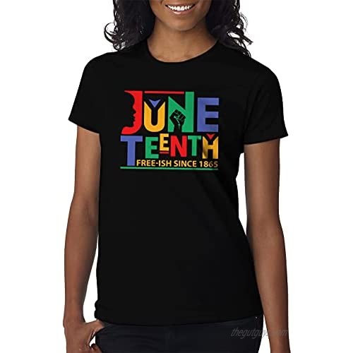 MONDAYSTYLE Women's Fashion T-Shirts - Juneteenth Celebration Free-ish Since 1865 Retro Gift Shirt - Crew Neck Short Sleeve