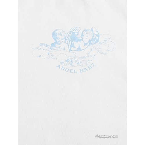 SheIn Women's Cute Angel Print Raglan Tee Short Sleeve Shirt Crop Colorblock Top