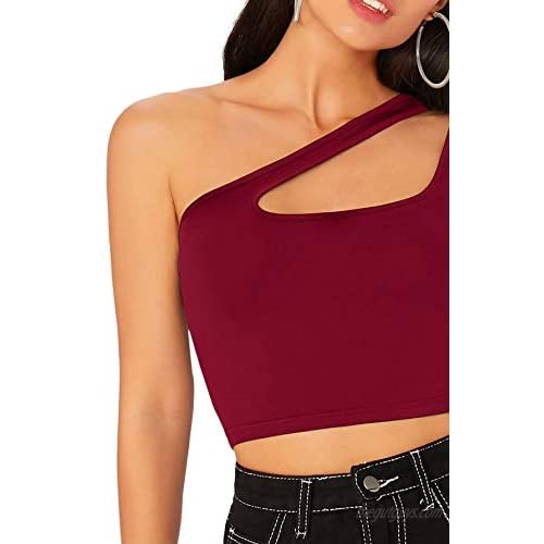 SheIn Women's One Shoulder Sexy Cutout Long Sleeve Fitted Crop Top Outfits