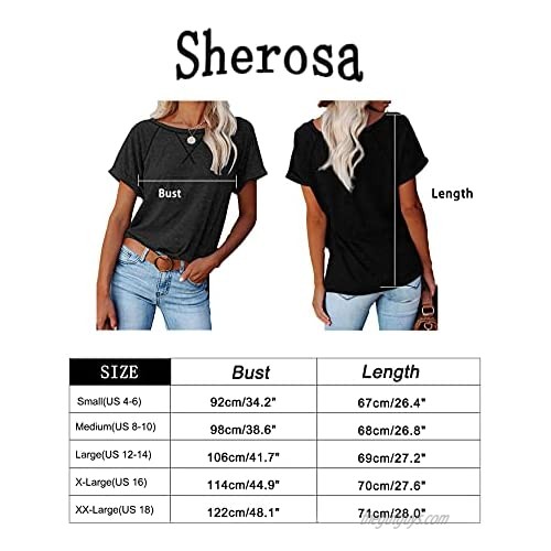 Sherosa Womens Short Sleeve Shirts Raglan Crewneck T Shirts Tees Casual V-Notch Loose Fit Tops