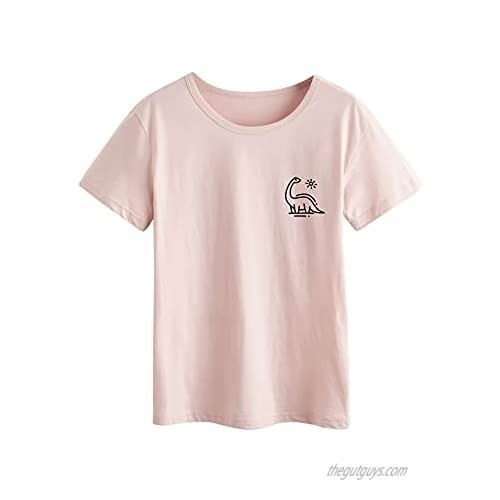 SweatyRocks Women's Casual Short Sleeve Round Neck Graphic Print Tee Shirt Top
