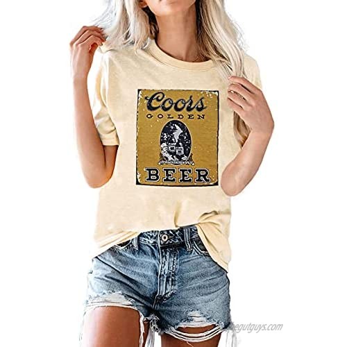 Women Coors Golden Beer Drinking T-Shirt Vintage Short Sleeve Funny Beer Graphic Tees Tops
