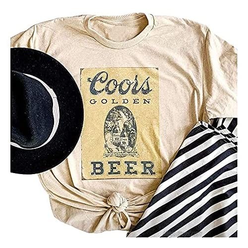 Women Coors Golden Beer Drinking T-Shirt Vintage Short Sleeve Funny Beer Graphic Tees Tops