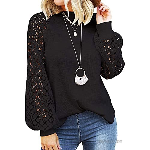 Women’s Lace Long Sleeve Tops Summer Casual Loose Blouses T-Shirts Tops
