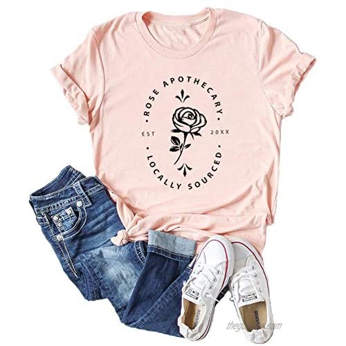 Women's Rose Apothecary T-Shirts Schitt's Creek Tees Short Sleeve Printed Floral Graphic Tops