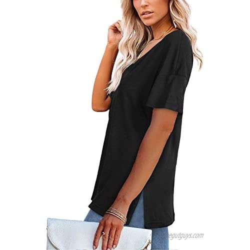 Women’s V Neck T Shirts Basic Tee Loose Fitting Casual Short Sleeve Summer Tops