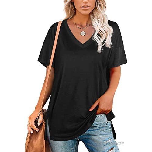 Women’s V Neck T Shirts Basic Tee Loose Fitting Casual Short Sleeve Summer Tops