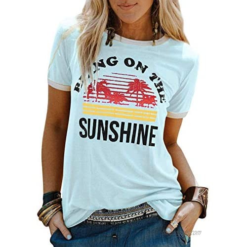 XMLMRY Sunshine and Whiskey T Shirts Women Short Sleeve Beach Kindness Cute Graphic Funny Letters Print Summer Tops Tees